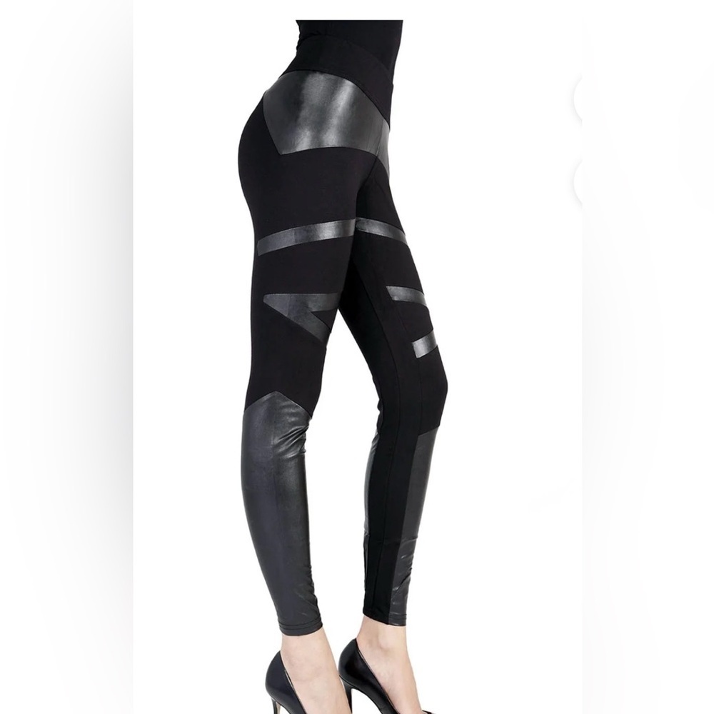 MeMoí SEXY MOTO PLEATHER ACCENT SHAPING LEGGING SZ S/M